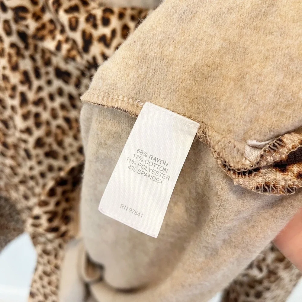 J. Jill Leopard Print Cowl Neck Tunic Top Brown Animal Print Long Sleeve Size 2X